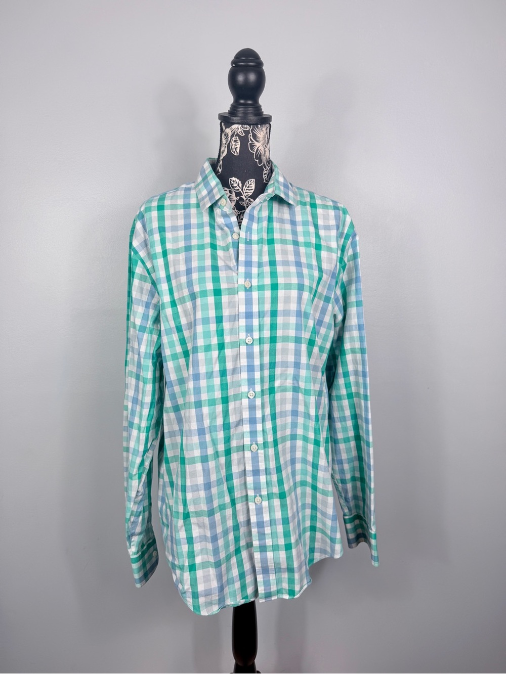 J. Crew men's blue plaid slim fit flex wrinkle free button down shirt size large